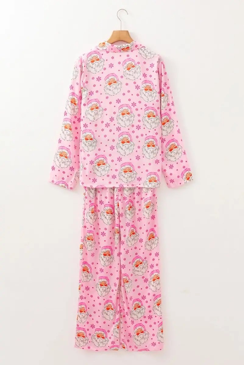 Pink Santa Claus Snowflake Long Sleeve Shirt Christmas Pajama Set - Love Salve